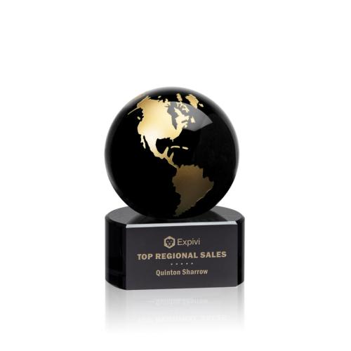 Awards and Trophies - Marcana Black/Gold Globe Crystal Award