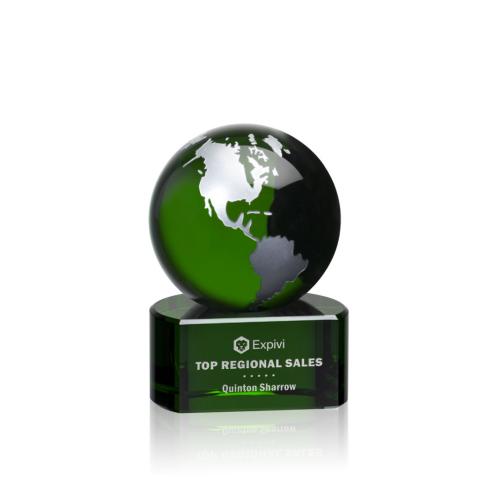 Awards and Trophies - Marcana Green/Silver Globe Crystal Award
