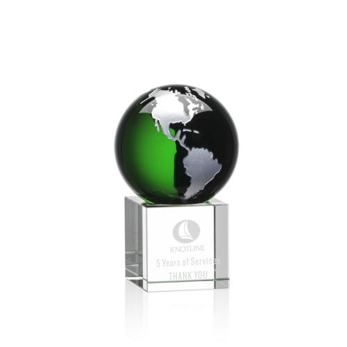 Awards and Trophies - Haywood Green/Silver Globe Crystal Award