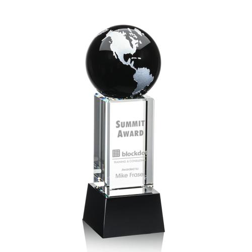 Awards and Trophies - Luz Black/Silver on Base Globe Crystal Award