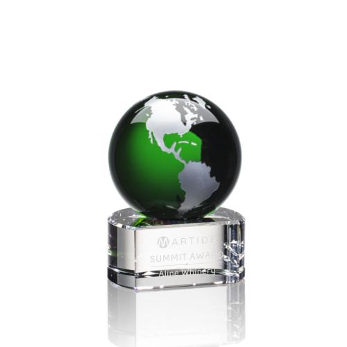 Awards and Trophies - Dundee Green/Silver Globe Crystal Award