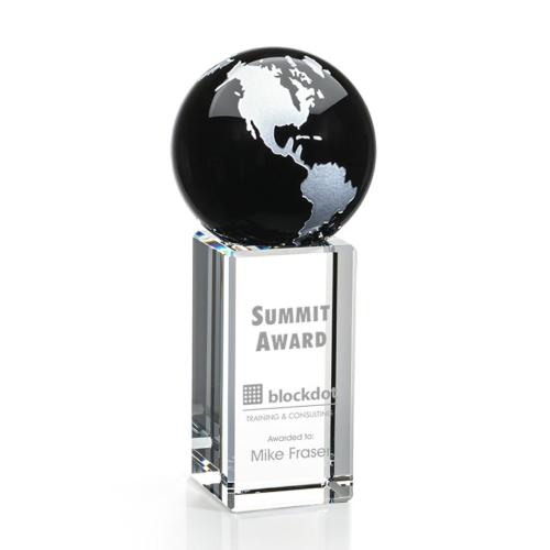 Awards and Trophies - Luz Black/Silver Globe Crystal Award