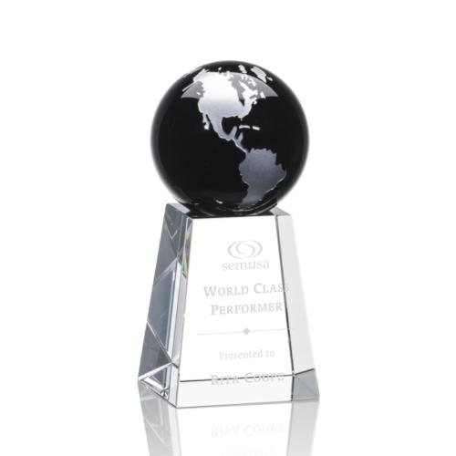 Awards and Trophies - Heathcote Black/Silver Globe Crystal Award