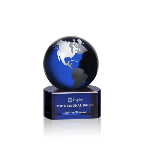 Awards and Trophies - Marcana Blue/Silver Globe Crystal Award