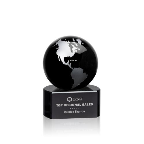 Awards and Trophies - Marcana Black/Silver Globe Crystal Award