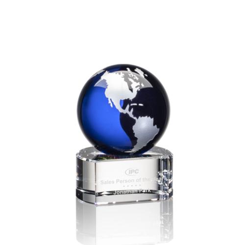 Awards and Trophies - Dundee Blue/Silver Globe Crystal Award