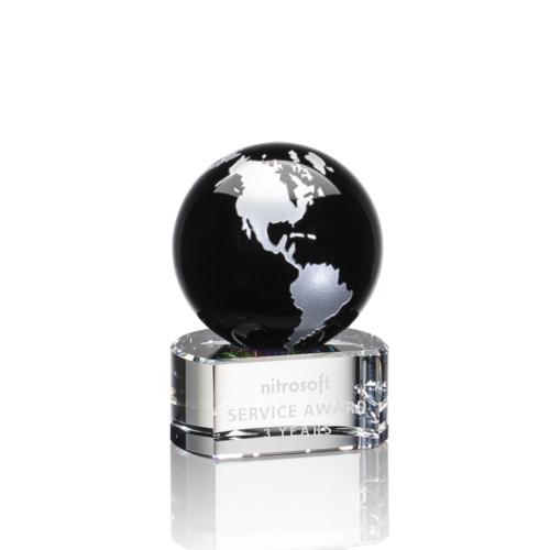 Awards and Trophies - Dundee Black/Silver Globe Crystal Award