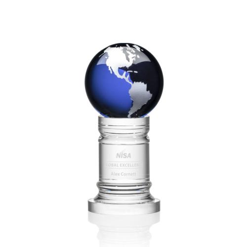 Awards and Trophies - Colverstone Blue/Silver Globe Crystal Award