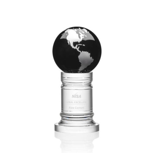 Awards and Trophies - Colverstone Black/Silver Globe Crystal Award