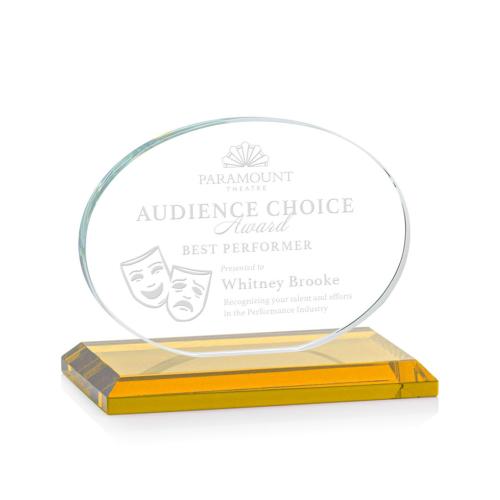 Awards and Trophies - Austin Amber (Horiz) Circle Crystal Award
