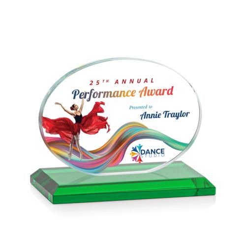 Awards and Trophies - Austin (Horiz) Full Color Green Circle Crystal Award