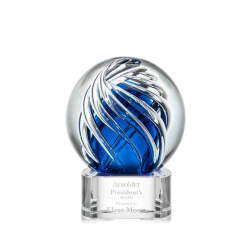 Awards and Trophies - Crystal Awards - Glass Awards - Art Glass Awards - Genista Clear on Paragon Base Globe Glass Award