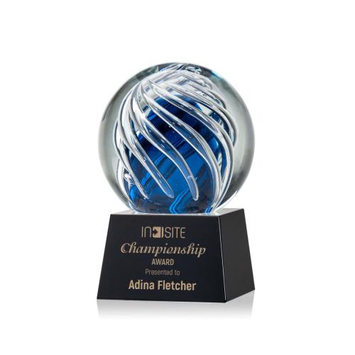 Awards and Trophies - Crystal Awards - Glass Awards - Art Glass Awards - Genista Black on Robson Base Globe Glass Award