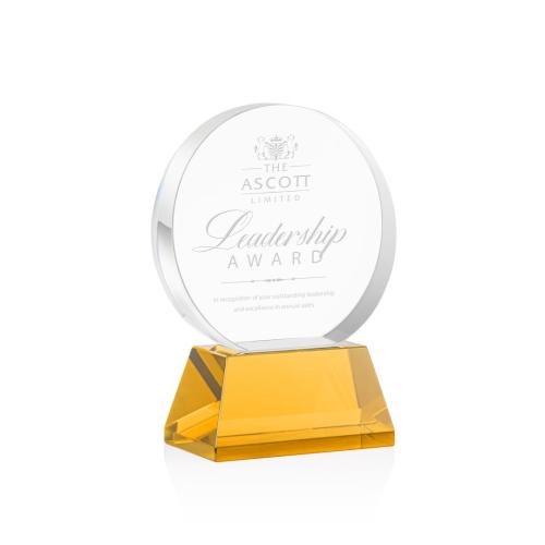 Awards and Trophies - Glenwood Amber on Base Circle Crystal Award