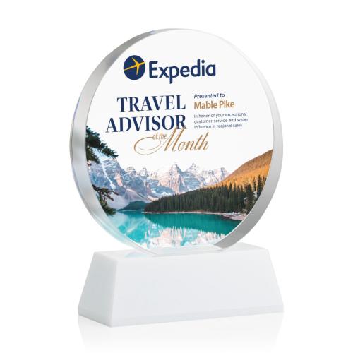 Awards and Trophies Glenwood Vividprint White on Base Circle Crystal