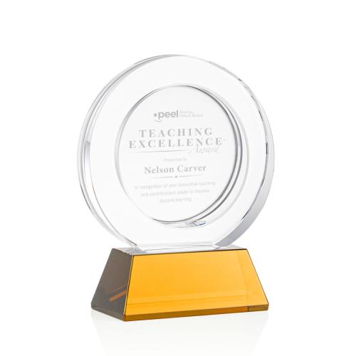Awards and Trophies - Templeton Amber on Base Circle Crystal Award