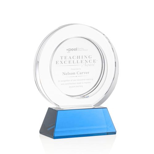 Awards and Trophies - Templeton Sky Blue on Base Circle Crystal Award