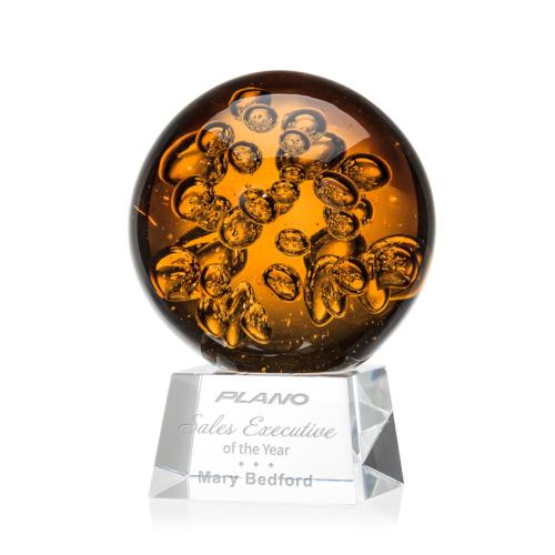 Awards and Trophies - Crystal Awards - Glass Awards - Art Glass Awards - Avery Clear on Robson Base Globe Glass Award