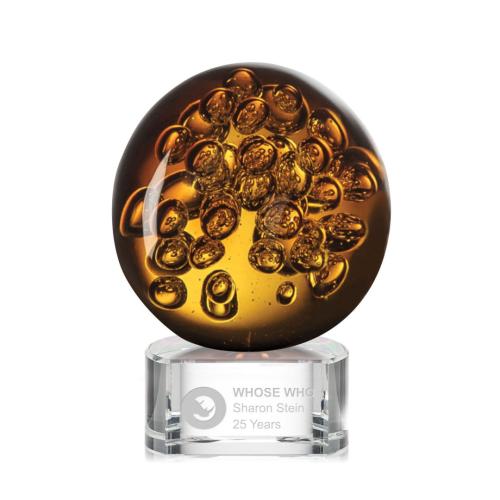 Awards and Trophies - Crystal Awards - Glass Awards - Art Glass Awards - Avery Clear on Paragon Base Globe Glass Award