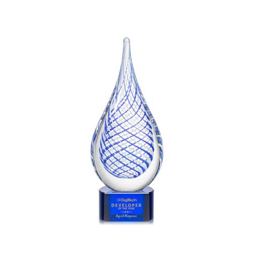 Awards and Trophies - Crystal Awards - Glass Awards - Art Glass Awards - Kentwood Blue on Paragon Base Tear Drop Glass Award