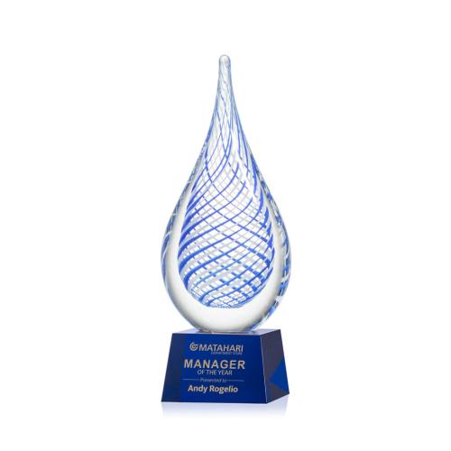 Awards and Trophies - Crystal Awards - Glass Awards - Art Glass Awards - Kentwood Blue on Robson Base Tear Drop Glass Award