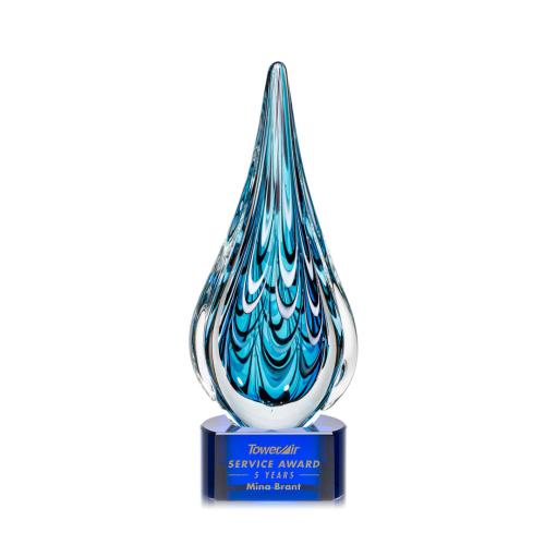 Awards and Trophies - Crystal Awards - Glass Awards - Art Glass Awards - Worchester Blue on Paragon Base Tear Drop Glass Award