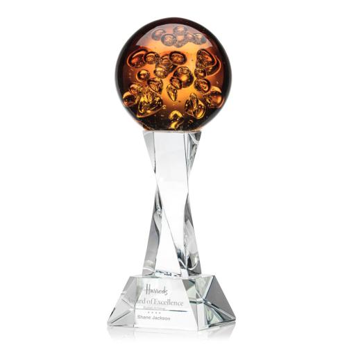 Awards and Trophies - Crystal Awards - Glass Awards - Art Glass Awards - Avery Clear on Langport Base Globe Glass Award