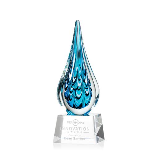 Awards and Trophies - Crystal Awards - Glass Awards - Art Glass Awards - Worchester Clear on Robson Base Tear Drop Glass Award