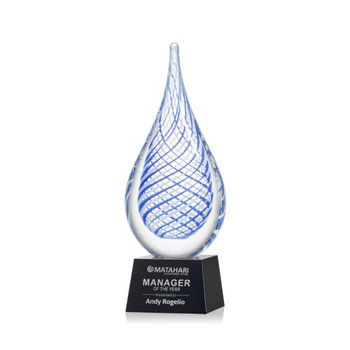 Awards and Trophies - Crystal Awards - Glass Awards - Art Glass Awards - Kentwood Black on Robson Base Tear Drop Glass Award