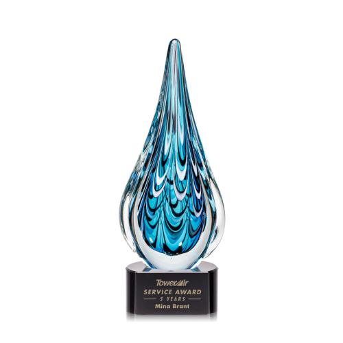 Awards and Trophies - Crystal Awards - Glass Awards - Art Glass Awards - Worchester Black on Paragon Base Tear Drop Glass Award