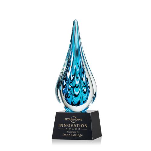 Awards and Trophies - Crystal Awards - Glass Awards - Art Glass Awards - Worchester Black on Robson Base Tear Drop Glass Award