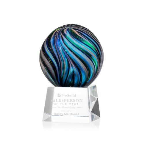 Awards and Trophies - Crystal Awards - Glass Awards - Art Glass Awards - Malton Clear on Robson Base Globe Glass Award