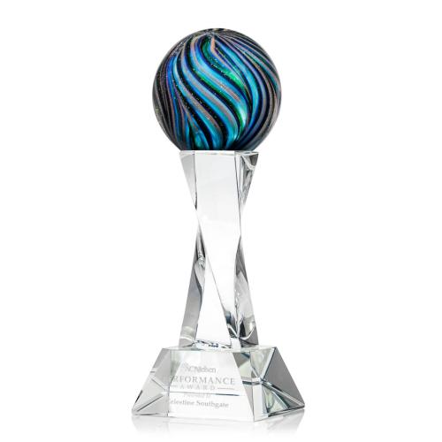 Awards and Trophies - Crystal Awards - Glass Awards - Art Glass Awards - Malton Clear on Langport Base Globe Glass Award