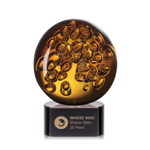 Awards and Trophies - Crystal Awards - Glass Awards - Art Glass Awards - Avery Black on Paragon Base Globe Glass Award