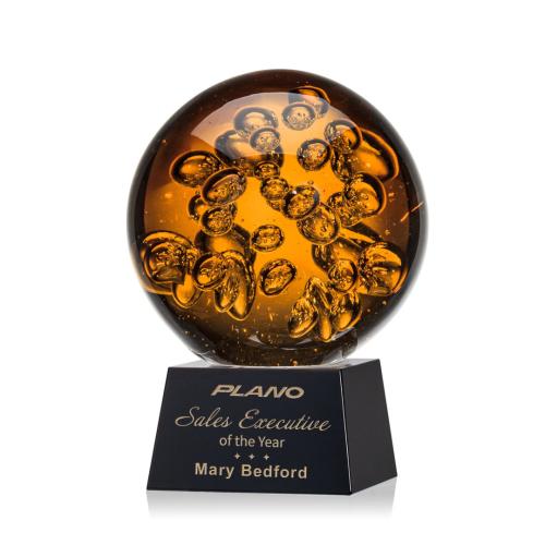 Awards and Trophies - Crystal Awards - Glass Awards - Art Glass Awards - Avery Black on Robson Base Globe Glass Award