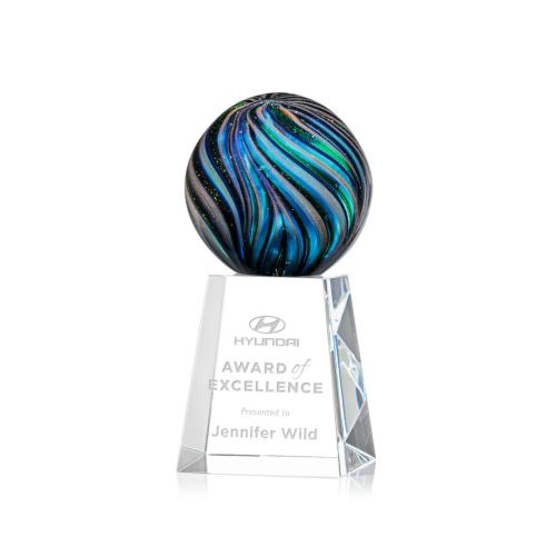 Awards and Trophies - Crystal Awards - Glass Awards - Art Glass Awards - Malton Globe on Celestina Base Glass Award