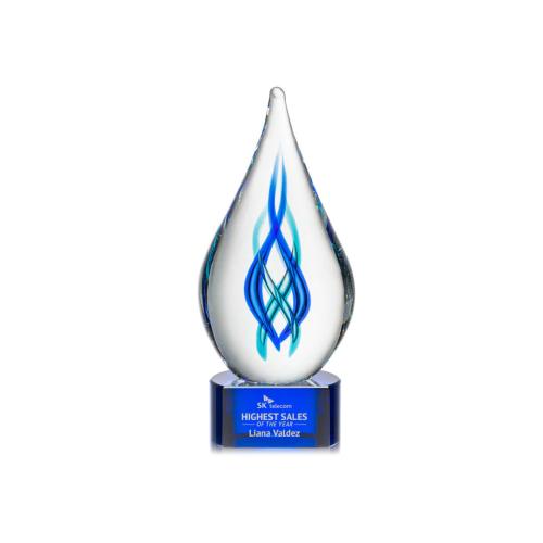 Awards and Trophies - Crystal Awards - Glass Awards - Art Glass Awards - Warrington on Paragon Base - Blue