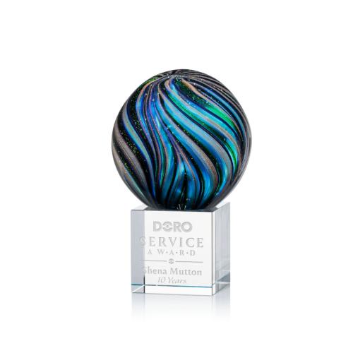 Awards and Trophies - Crystal Awards - Glass Awards - Art Glass Awards - Malton Globe on Granby Base Glass Award