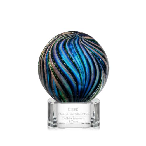 Awards and Trophies - Crystal Awards - Glass Awards - Art Glass Awards - Malton Clear on Paragon Base Globe Glass Award