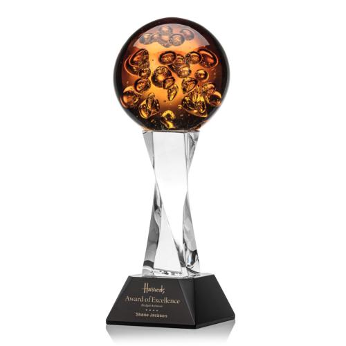 Awards and Trophies - Crystal Awards - Glass Awards - Art Glass Awards - Avery Black on Langport Base Globe Glass Award