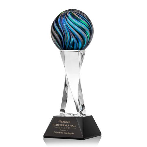 Awards and Trophies - Crystal Awards - Glass Awards - Art Glass Awards - Malton Black on Langport Base Globe Glass Award