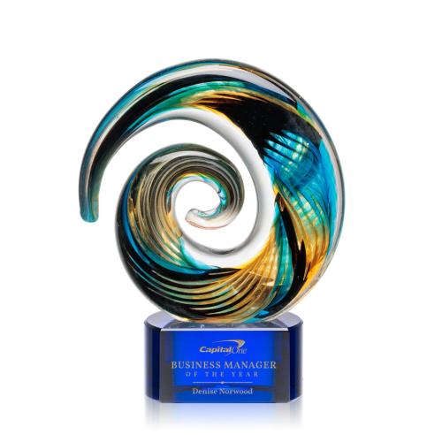 Awards and Trophies - Crystal Awards - Glass Awards - Art Glass Awards - Nazare Blue on Paragon Circle Glass Award