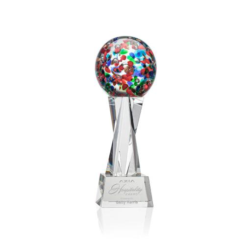 Awards and Trophies - Crystal Awards - Glass Awards - Art Glass Awards - Fantasia Clear on Grafton Base Globe Glass Award