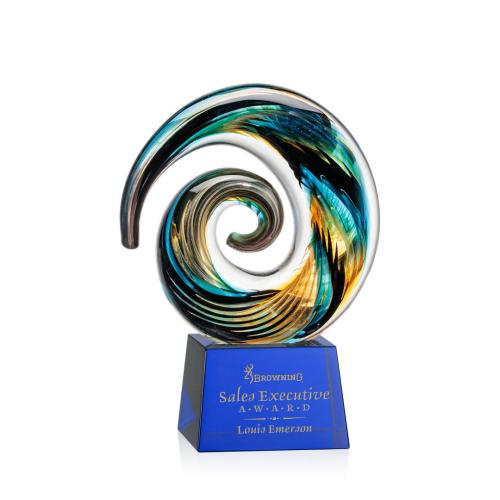Awards and Trophies - Crystal Awards - Glass Awards - Art Glass Awards - Nazare Blue on Robson Circle Glass Award