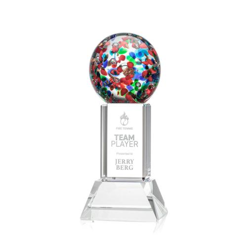 Awards and Trophies - Crystal Awards - Glass Awards - Art Glass Awards - Fantasia Clear on Stowe Base Globe Glass Award