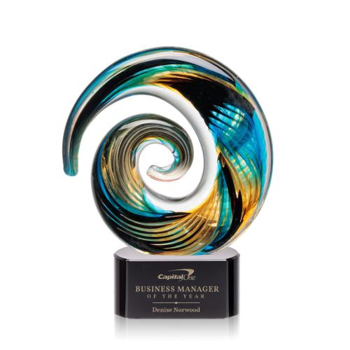 Awards and Trophies - Crystal Awards - Glass Awards - Art Glass Awards - Nazare Black on Paragon Circle Glass Award