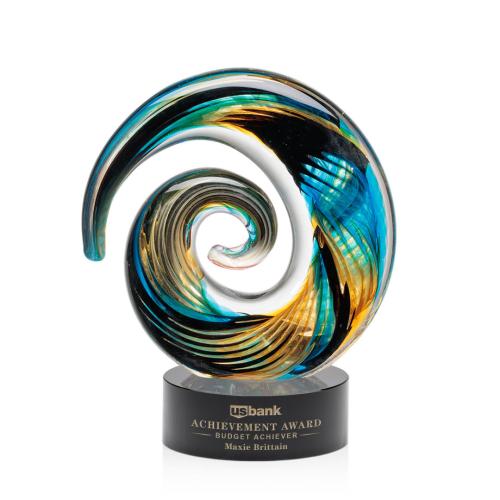Awards and Trophies - Crystal Awards - Glass Awards - Art Glass Awards - Nazare Black on Stanrich Circle Glass Award