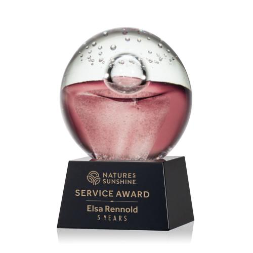 Awards and Trophies - Crystal Awards - Glass Awards - Art Glass Awards - Jupiter Black on Robson Base Globe Glass Award