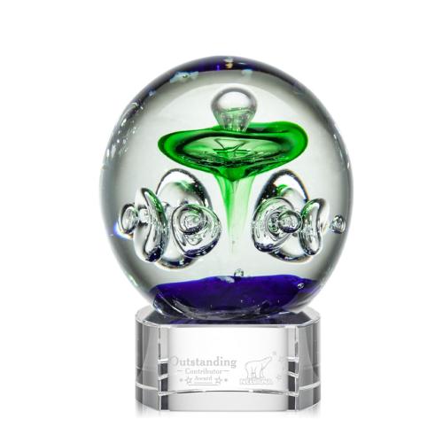 Awards and Trophies - Crystal Awards - Glass Awards - Art Glass Awards - Aquarius Clear on Paragon Base Globe Glass Award