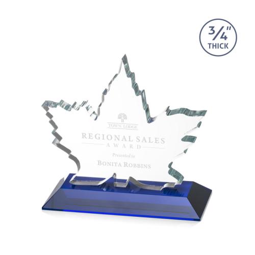 Awards and Trophies - Maple Leaf Blue  Unique Crystal Award